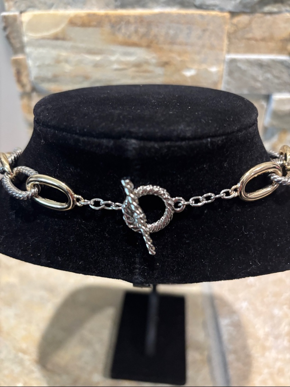 Gold & Silver Two-Tone chunky Chain Necklace with LV purse Charm - Picture 4 of 6